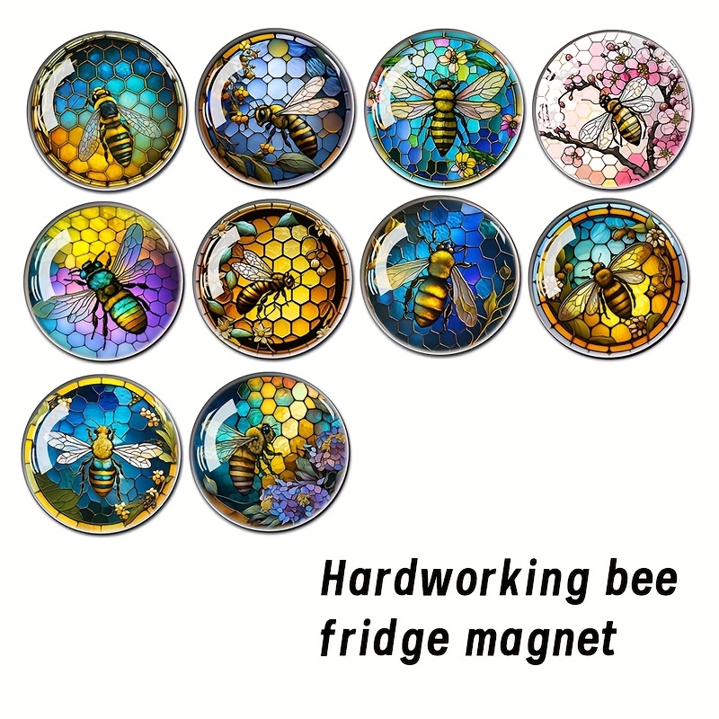 TEMU 10pcs Hardworking Bees 3d Time Gem Glass Refrigerator Magnets, Large Glass Dome Whiteboard, Locker And Dishwasher Kitchen Decor, Decorative