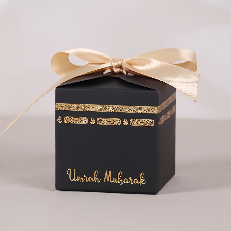E-shop Geschenk für Sie/Ihn 10 Stk. Mini quadratische Papier-Geschenkbox-Verpackungsbeutel Mubarak Schwarz mit Band Party-Dekorationszubehör