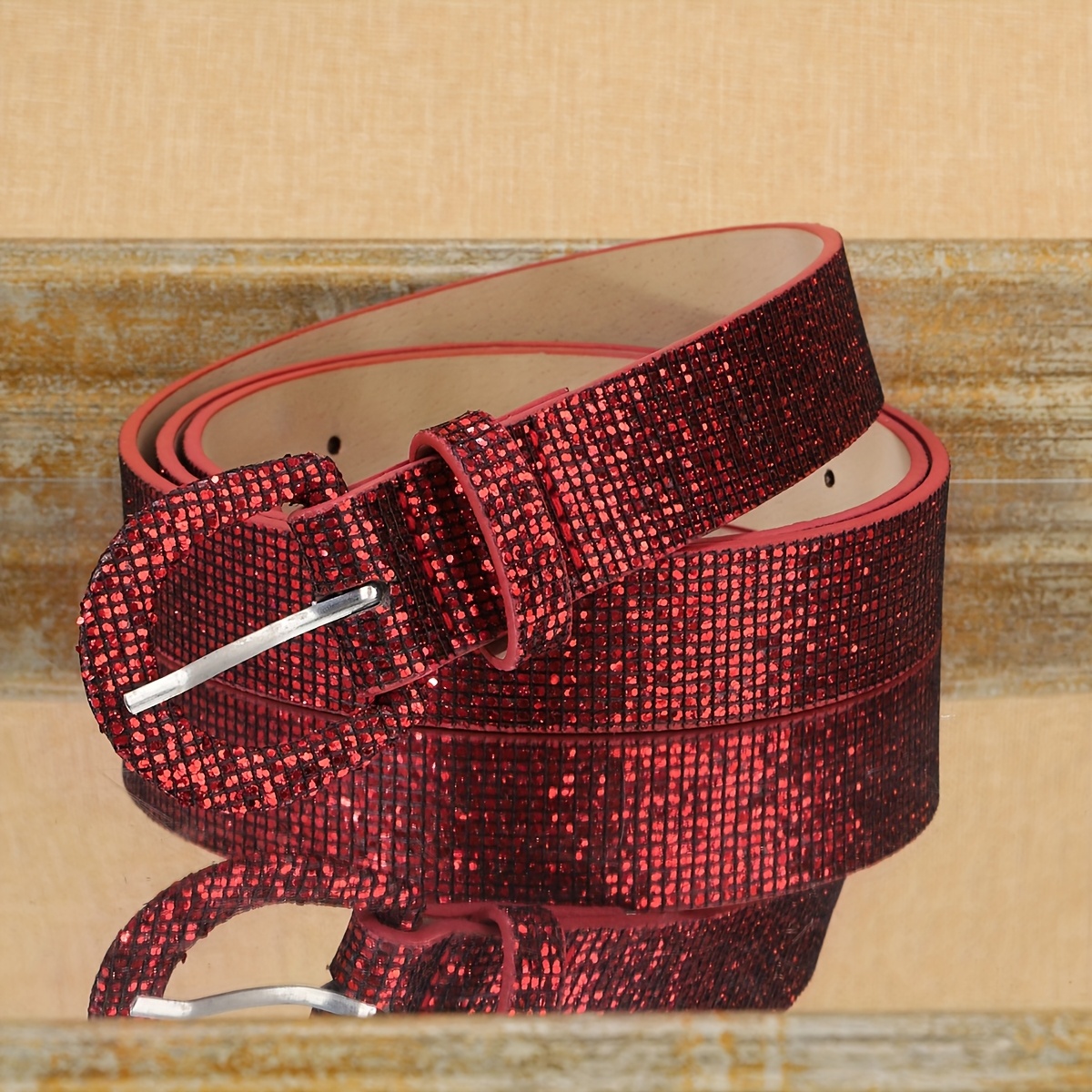 Sequin Elastic Waist Belt With Gold Buckle - Stretch Glitter Corset Belt -  One Size