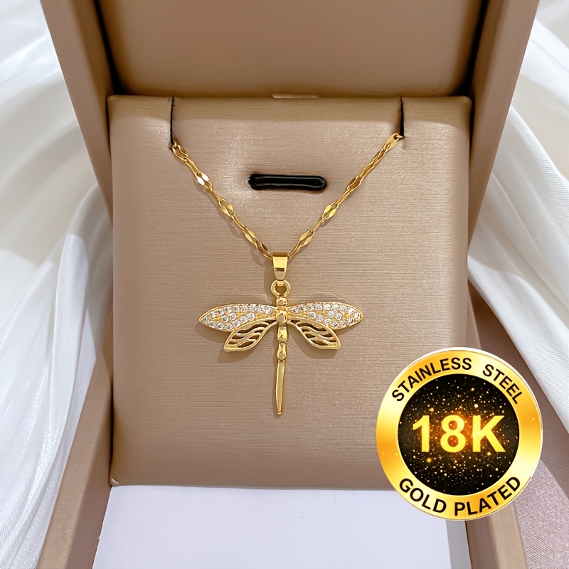 Women's 18K Golden Plated Dragonfly Pendant Necklace
