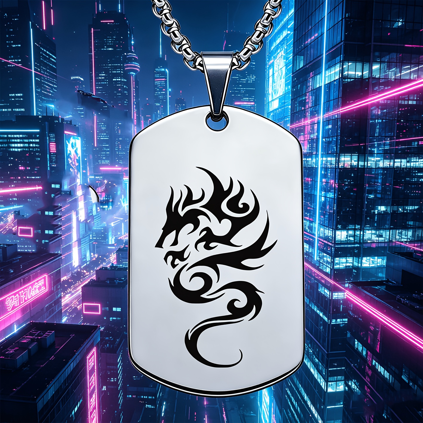 TEMU 1 pièce Collier en acier inoxydable avec un motif de silhouette de dragon totémique de style tribal, un cadeau unique et tendance dans un style