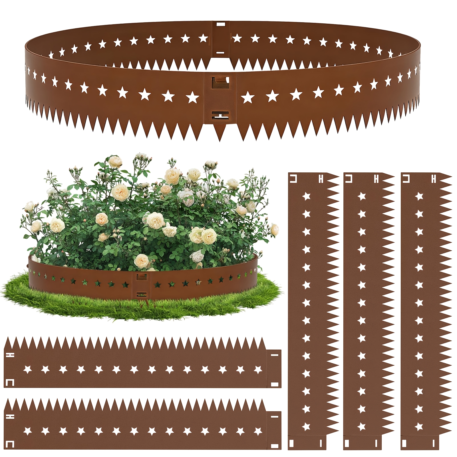 Image of [2d Flat] Garden Border Set - Landscape Border Fence, Lawn Edging, 5cm High, , No Digging Required, Garden Divider, Suitable For Gardening, Flower Beds, And Lawn