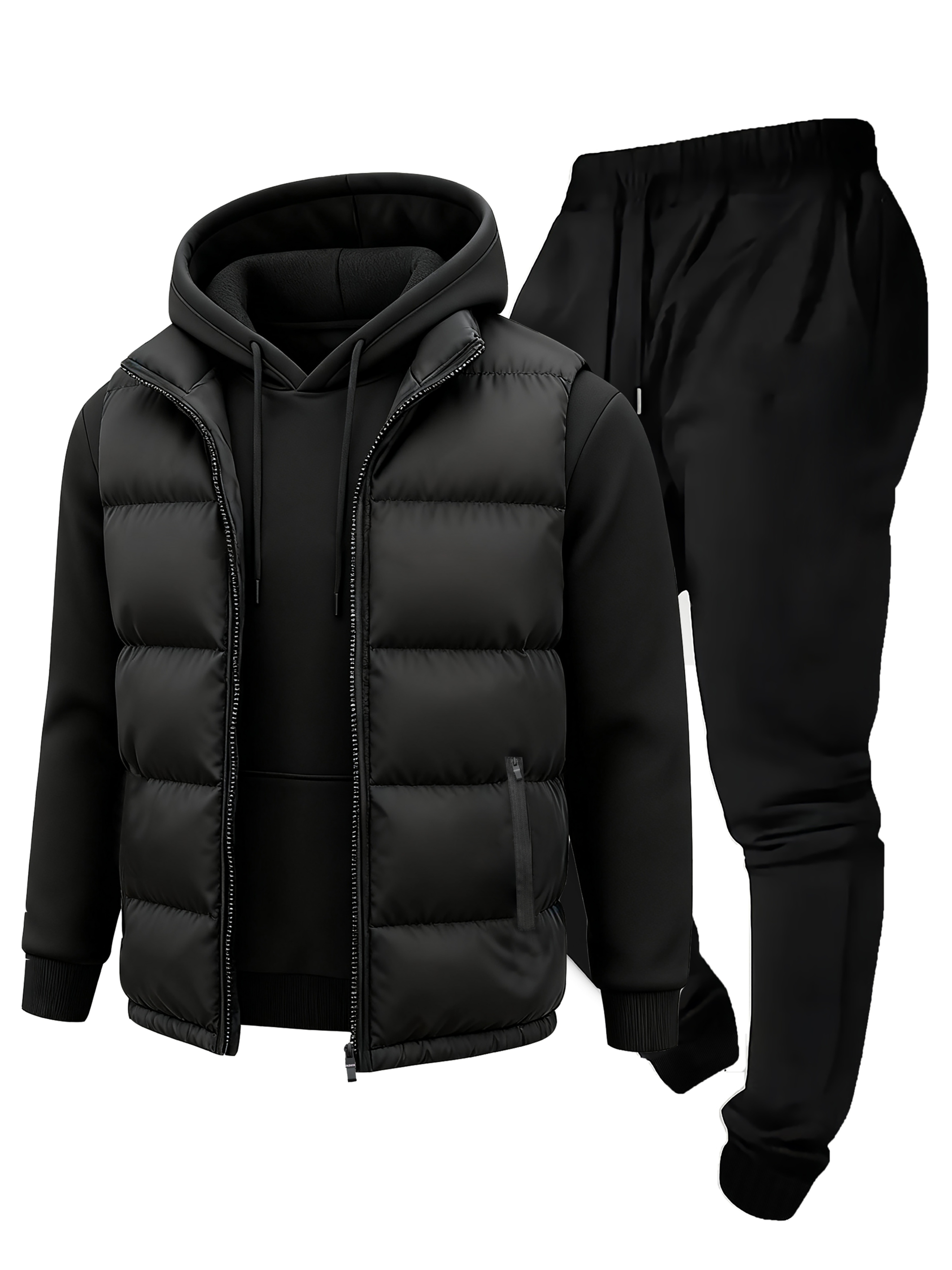 3pcs Casual Vest Set for Men: Hoodie and Drawstring Trousers