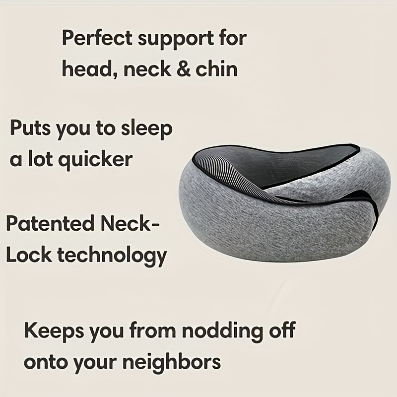 1pc ergonomic u shaped memory foam travel pillow   neck support with soft slow rebound non deforming airplane cushion knitted polyester cover spot clean   free carry bag details 7