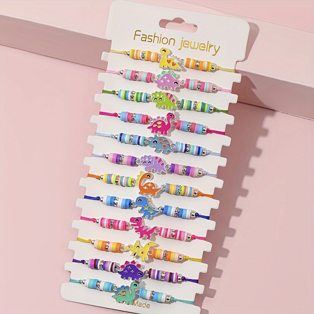 E-shop 12 Niedliche Dinosaurier Legierung Tropfendes Öl Tier Polymer Clay Stück Armband Set