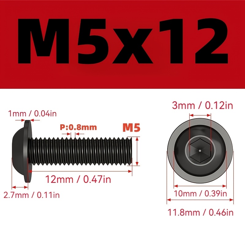 TEMU Tornillo Allen 304 BLK ISO 7380-2 M5 M6 6Mm 5Mm con Cabezal de Botón y , Tornillo de Cabeza Redonda Hexagonal con para ATV, Motocicleta, Coche