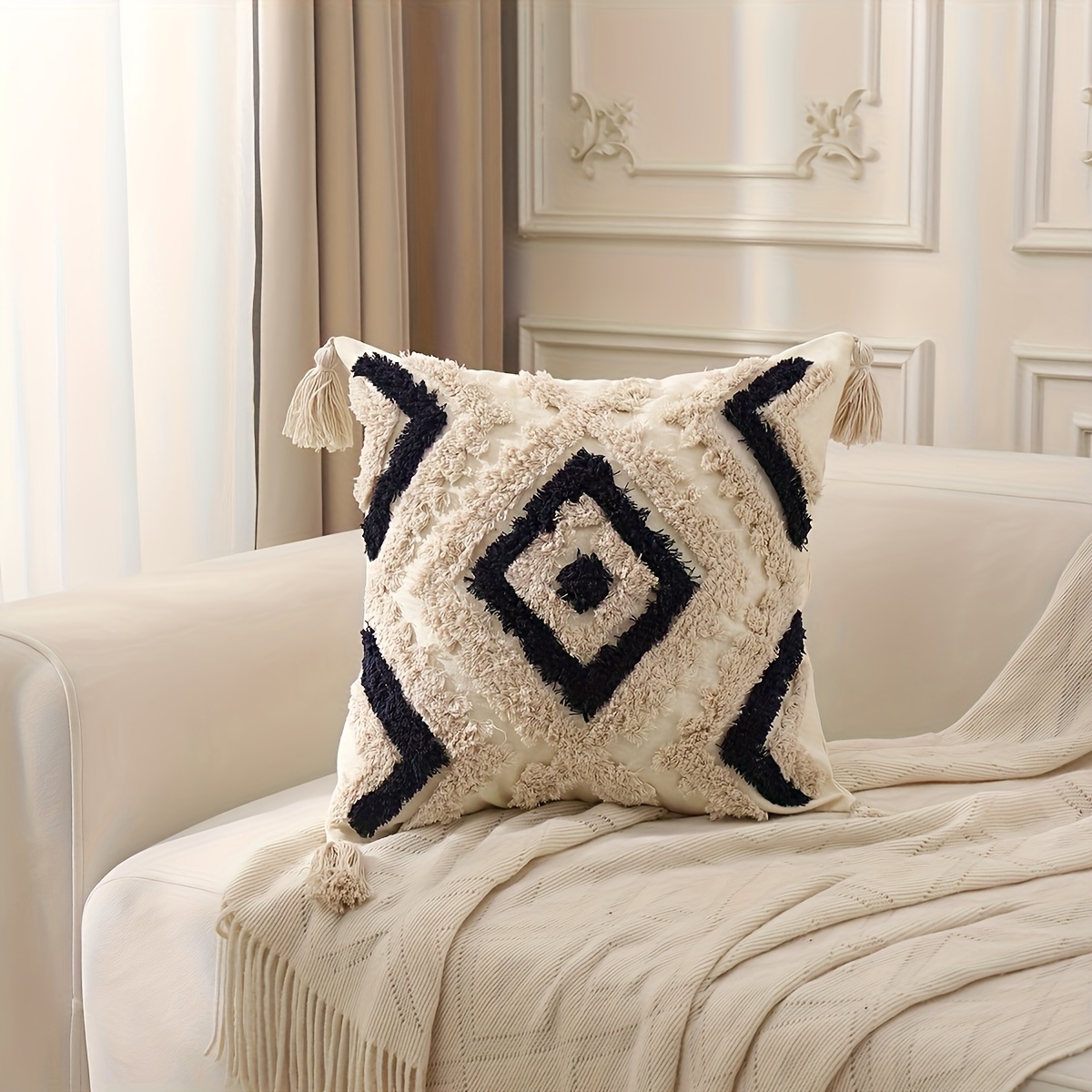 Bohemian Loop-pile Pillowcase, 1pc (insert Not Included)