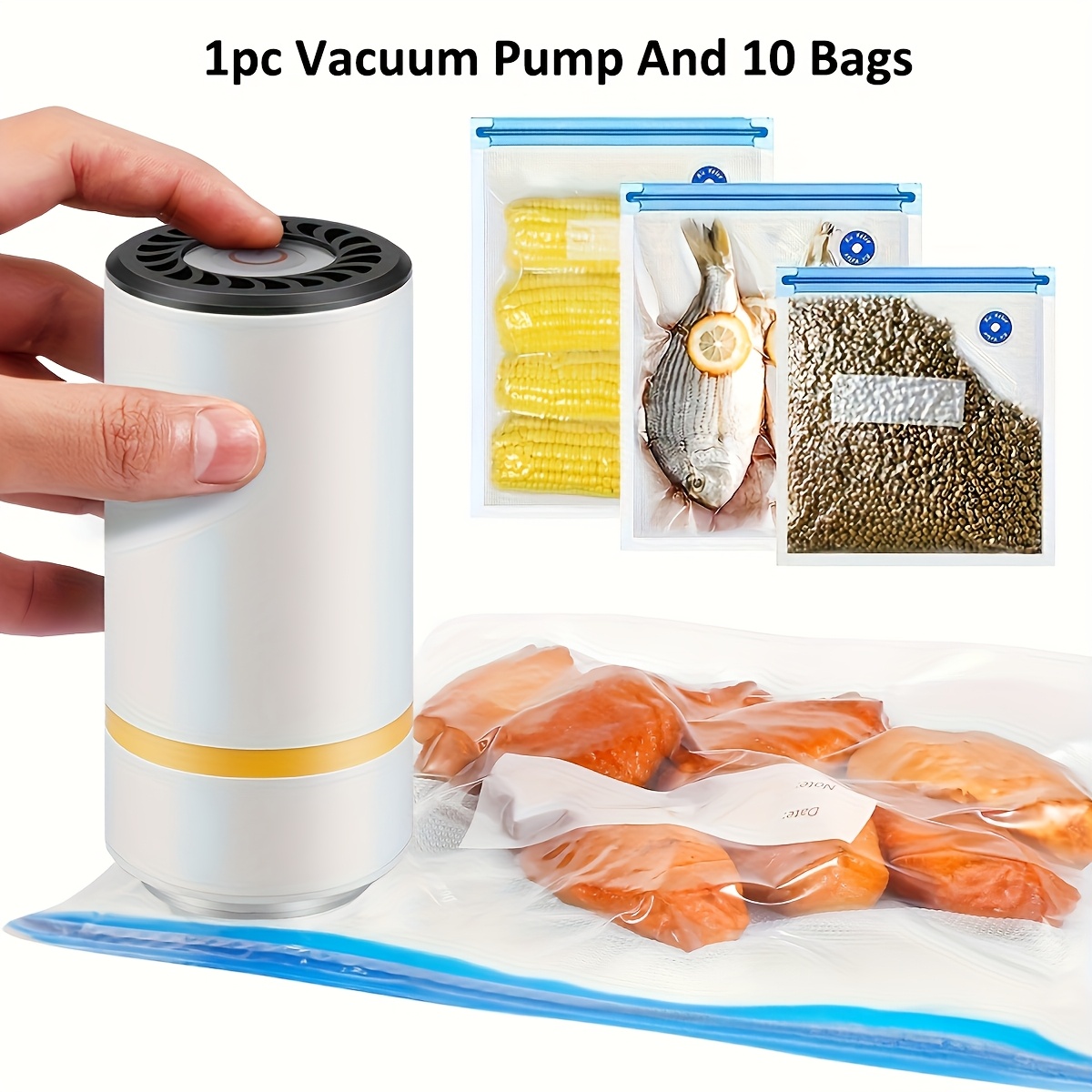 USB Rechargeable Portable Handheld Vacuum Sealer with 10 Bags - Effortless Fresh Food Storage and Preservation with USB Charging, Lithium Battery Power, and Moisture-Proof Technology for Fruits, Vegetables, and More