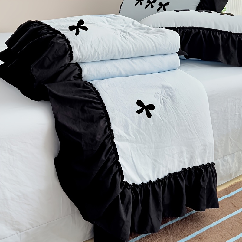 1pc High-End Elegant Bow Towel Summer Quilt, Summer Quilt Down Duvet Cover, Polyester, with Ruffle