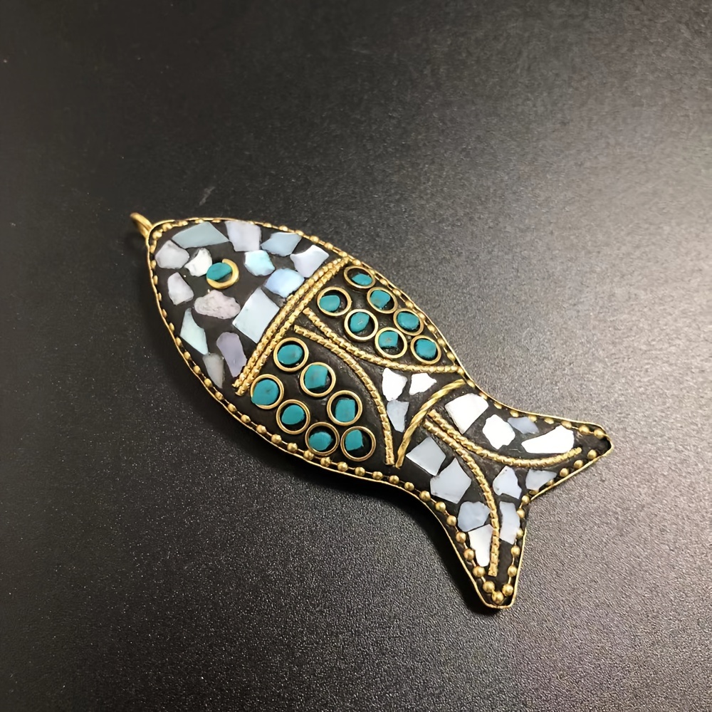 TEMU 1pc Pendentif Poisson Népalais Fait Main - Collier Style Ethnique Créatif - Accessoire pour Pull - Ornement Original
