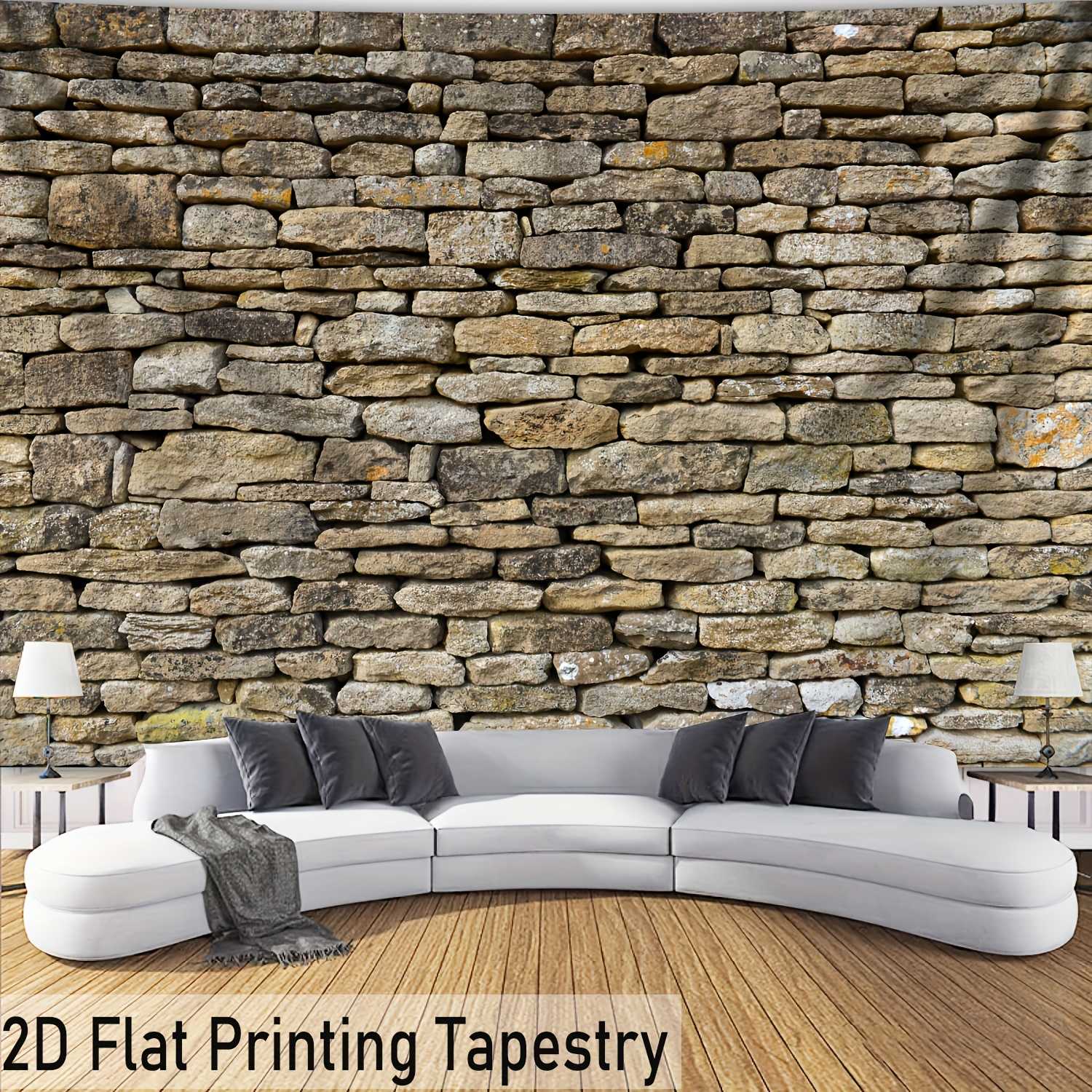 TEMU 2d Flat - 2d Flat - [2d Flat Printing] 1pc- Ultra Large Size- - Retro Stone Wall Hd Digital Printing Huge Tapestry- Polyester- Home Decoration-