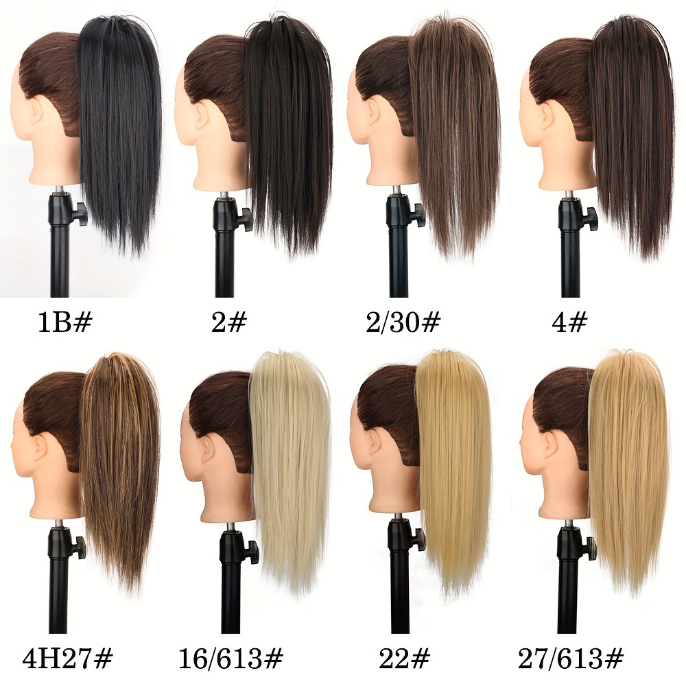 16 fluffy synthetic claw clip on ponytail extensions for women short straight hair bun pieces for daily use parties and halloween cute hair accessories party hairpiece natural look hairpiece details 0