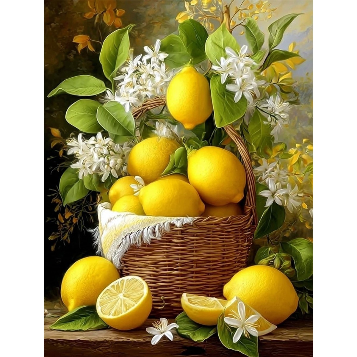 TEMU Jozysh 1pc Large 30x40cm/40x50cm Diy 5d Diamond Painting Kit For Adults & Beginners - Lemons In A Basket With Lemons, Flowers & Foliage,