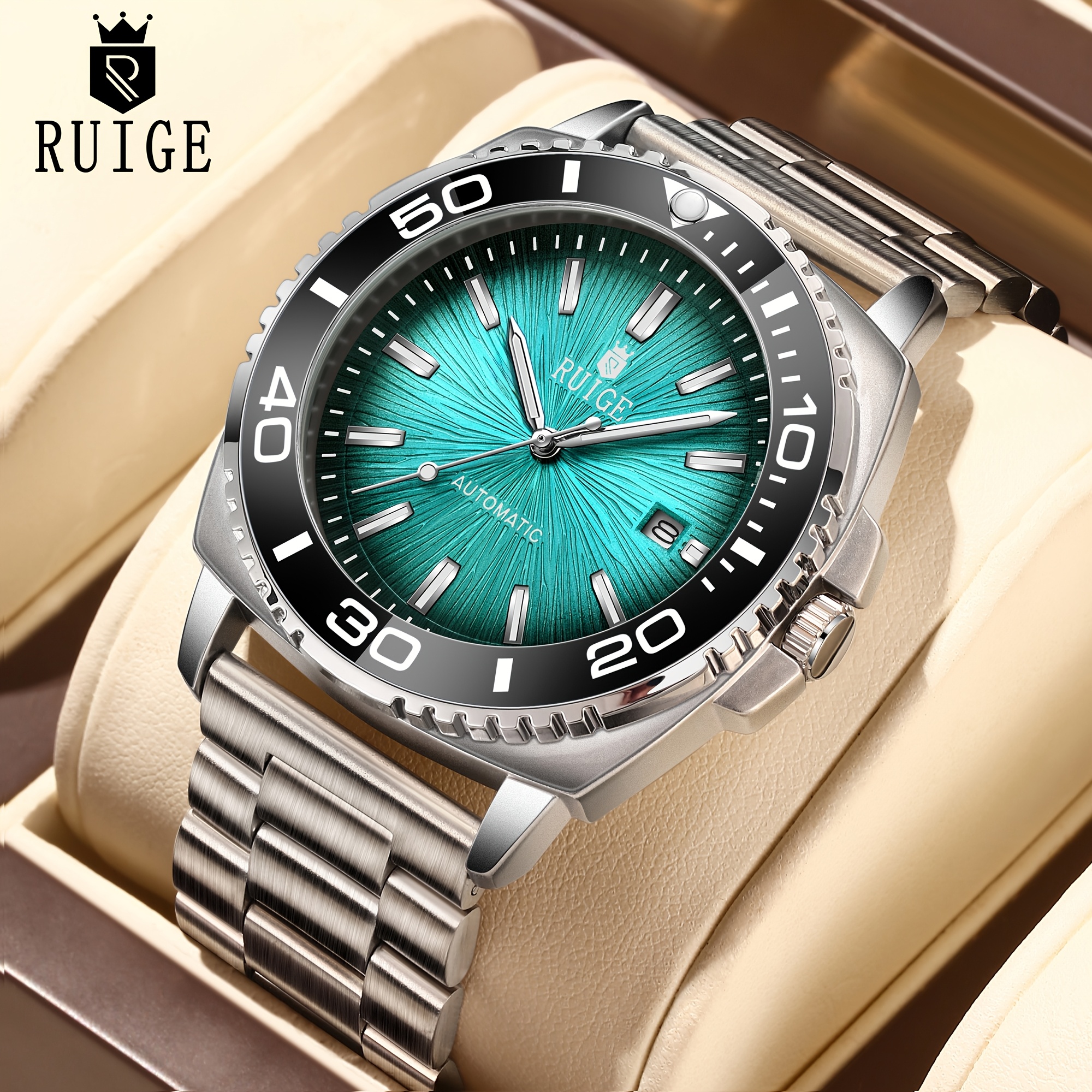 Image of Ruige Fashionable Men' Chain Mechanical Watch, Made Of Stainless Steel, Featuring A Calendar Function And Luminescent Display, Is A Versatile Business Gift Ideal For Any Occasion