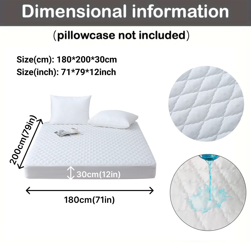Image of 1pc Quilted Thickened Waterproof Mattress Protector- And Comfortable Mattress Cover, Suitable For Bedrooms, Dorms, Room Decor, Guest Rooms, And Hotels (excluding Pillowcases)