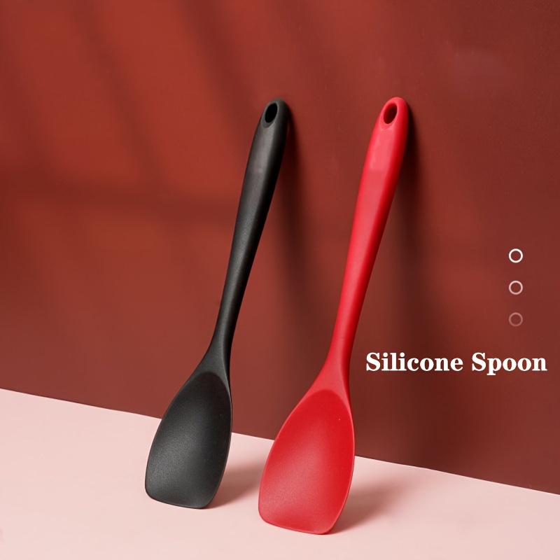 

1pc Silicone Spoons Set, Long Handle Flat Head Scoop, Cooking & Serving Spatula, Salad Stirring Spoon, Kitchen Utensils, Non-stick Cookware Accessories