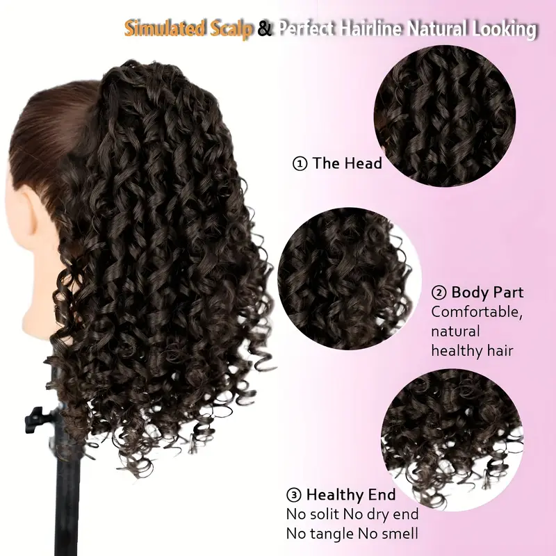 womens high temperature fiber curly wave ponytail hair extensions 16 inch drawstring and clip fluffy texture fashionable synthetic hairpiece details 0
