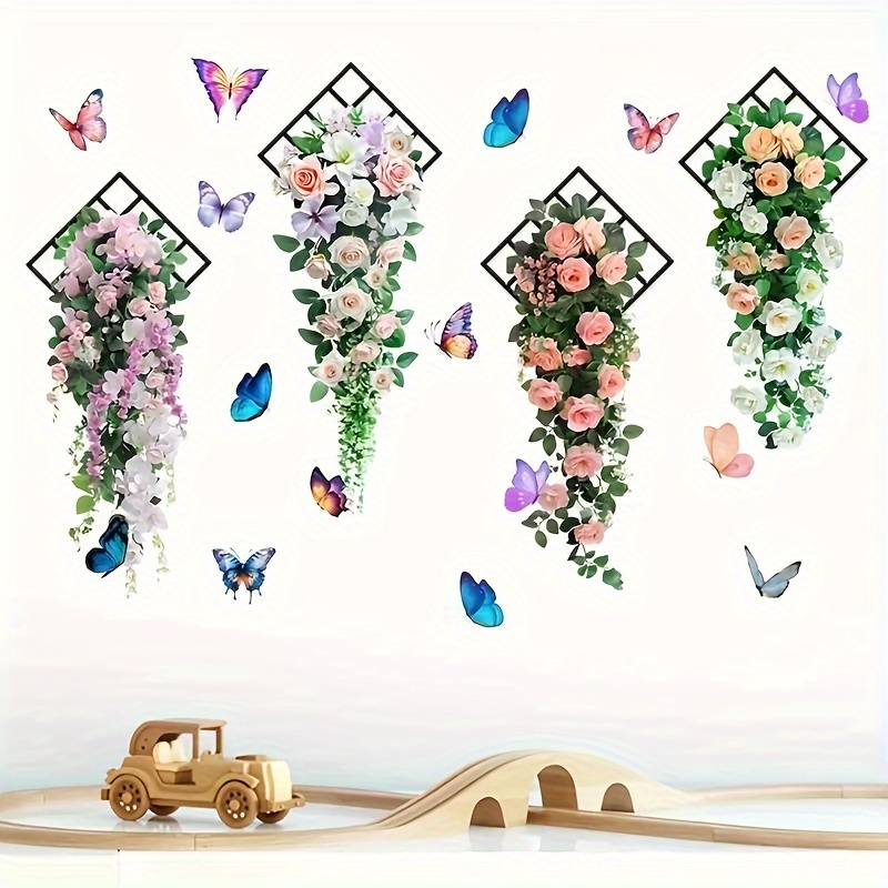 Image of 2pcs Fashion And Rose Vine Wall Stickers - Artistic Floral Vine Mural, Vinyl Self-adhesive Paper, Suitable For Living Room Decor, Bedroom Decor, Entryway And Window Display Removable Pvc Stickers