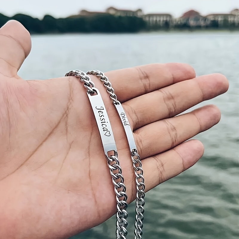 Custom Couple's 18K Plated Name Bracelets Set