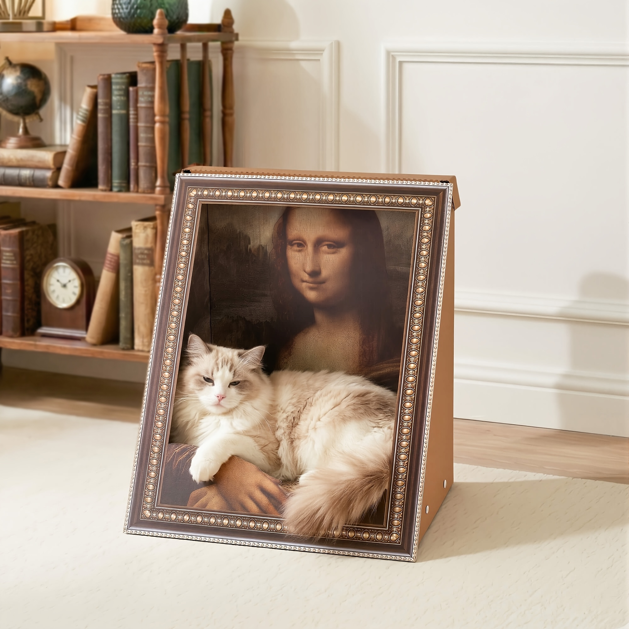 TEMU 21-inch Extra Large 3d Oil Painting Cat Scratcher Board, Durable Corrugated Cardboard Cat Scratch Pad For Indoor Cats, Artistic Wall Decor,
