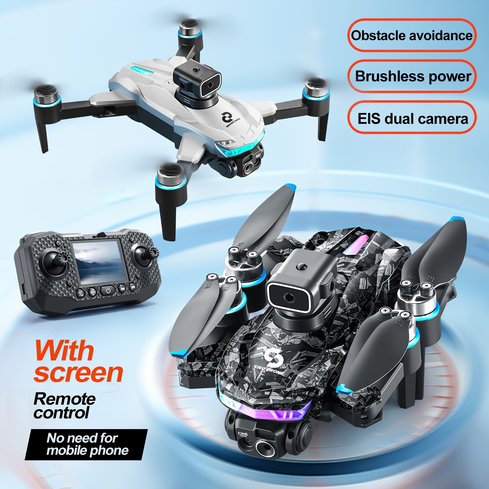 Drone S160 z Silnikiem Bezszczotkowym, Unikanie Przeszkód, Podwójna Kamera EIS & Optyczne Wznoszenie - Składany Quadcopter z em, Długi Czas Lotu, Łatwy w Obsłudze dla Początkujących i Dzieci, Idealny na Prezent Urodzinowy/Podróżniczy (Czarny/Niebieskie Akcenty) - FPV Wyścigi & Aerial Photography, Zewnętrzne Przygody, Elegancki Design, Stabilny Lot, Technologii dla Entuzjastów, Teleskopowa Kontrola, Bateria Polimerowa do Ładowania