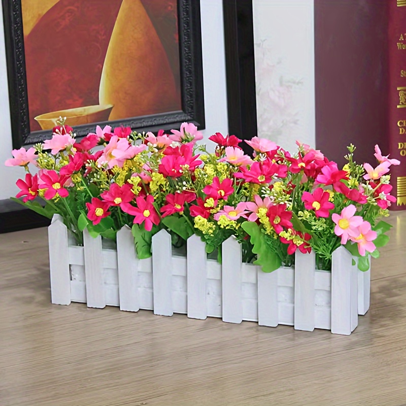 

1pc Artificial Rose Flowers With Fence - Realistic Simulation Bonsai For Home And Office Decor
