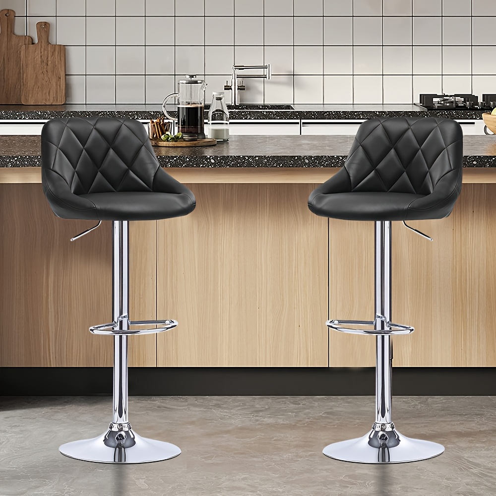 Image of Set Of 2 Adjustable Swivel Bar Stools, With Ergonomic Backrest And Footrest, 360° Rotation Oval Faux Leather Seat, Sturdy Metal Frame, 53-73cm Height, Easy Assembly For Kitchen Island , Black