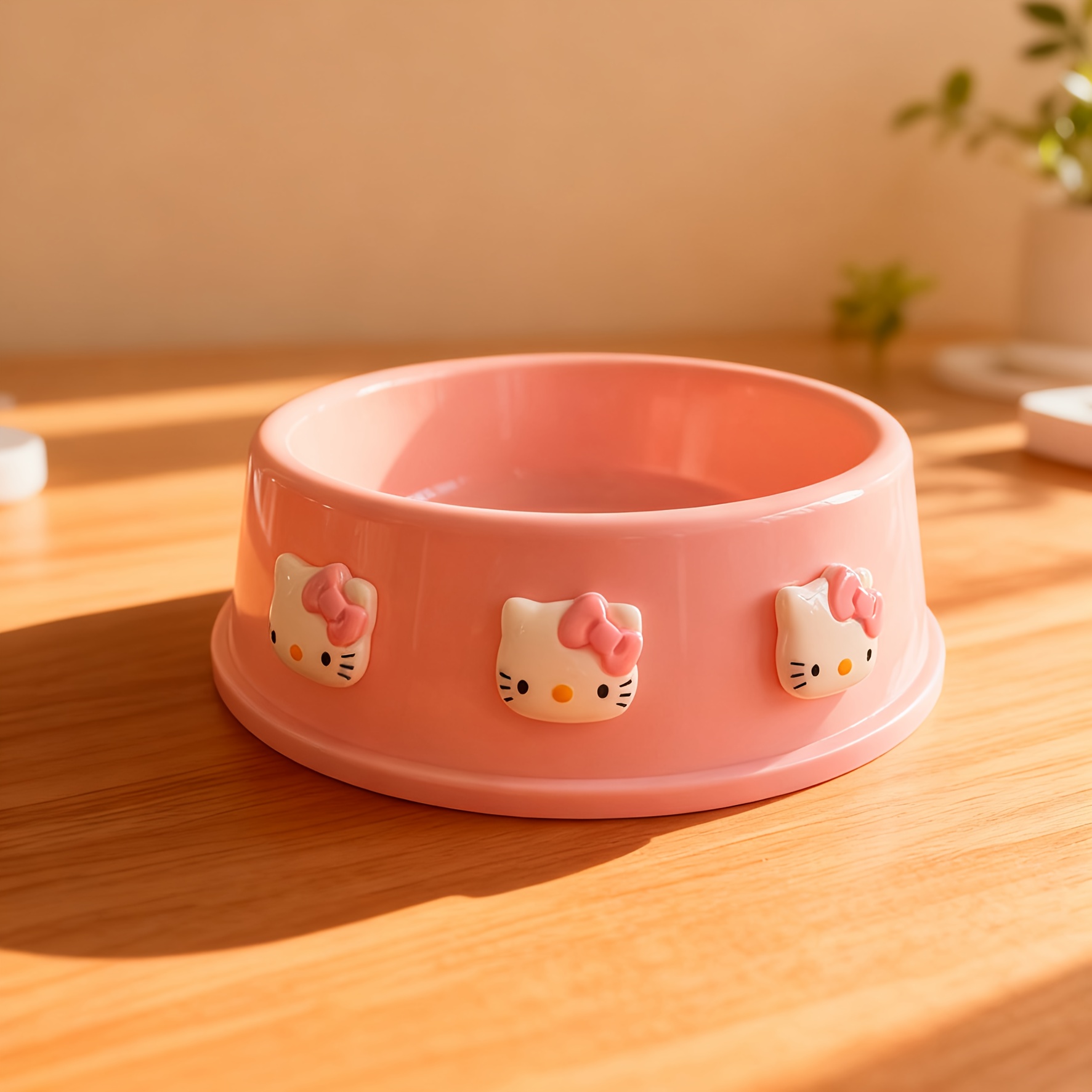 Image of Cartoon Hello Kitty Cat Pink Round Pet Bowl Kitty Puppy Bowl Kitten Feed Water Large Capacity Cutlery Fall Resistant Dog Bowl For Gifts