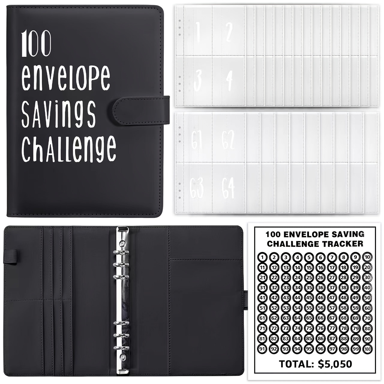 

1pc 100 Envelopes Money Savings Challenges Book With Envelopes, Money Saving Binder For Cash Saving, 100 Envelope Challenge Binder Kit, A5 Budget Book - Easy And Funny Way To Save $5, 050