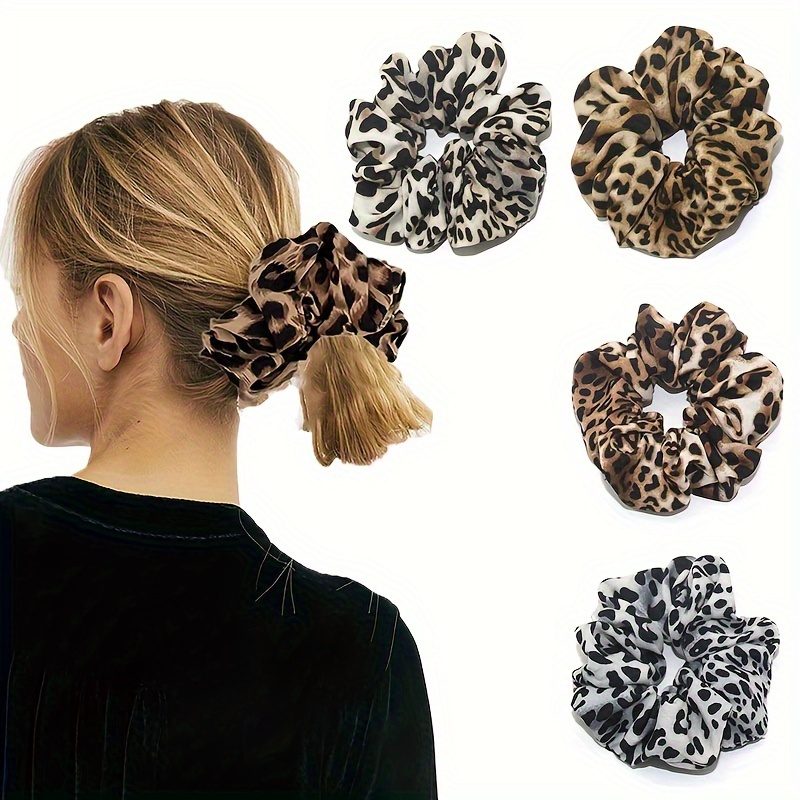 

4pcs Leopard Print Scrunchie Set - Vintage Style Hair Ties For Women, Ponytail Holders