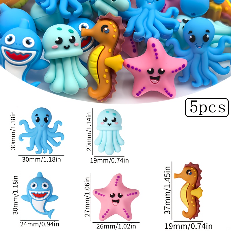 E-shop 5 Silikonperlen, 3D dreidimensionale Meeresanimalien-Serie: Seestern, Quallen, Oktopus, lose Spacer-Perlen, geeignet für handgefertigte