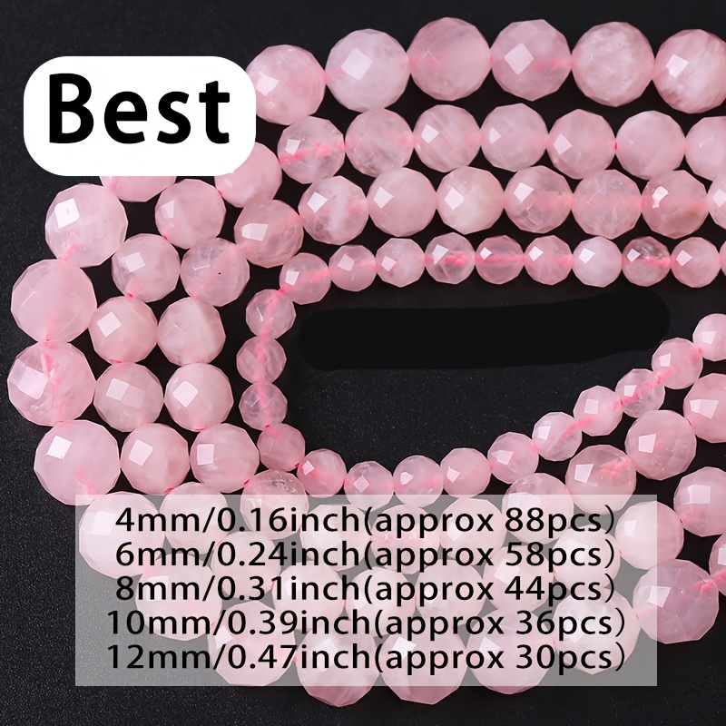 TEMU 88/58/44/36/30pcs A+ Natural Madagascar Pink Rose Quartz Stone Beads Loose Beads For Jewelry Making Diy Bracelets Accessories 4/6/8/10/12mm 15"