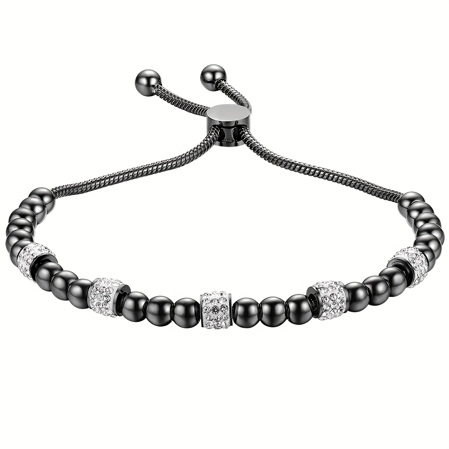 Image of A Chic And Elegant Stainless Steel Bracelet With Beads, Featuring An Adjustable Length, Perfect For Anyone Of Gender