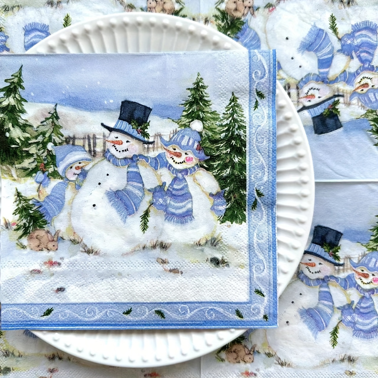 

20pcs Christmas Tree & Snowman Disposable 13x13" - For Decor, Scrapbooking & Party Supplies