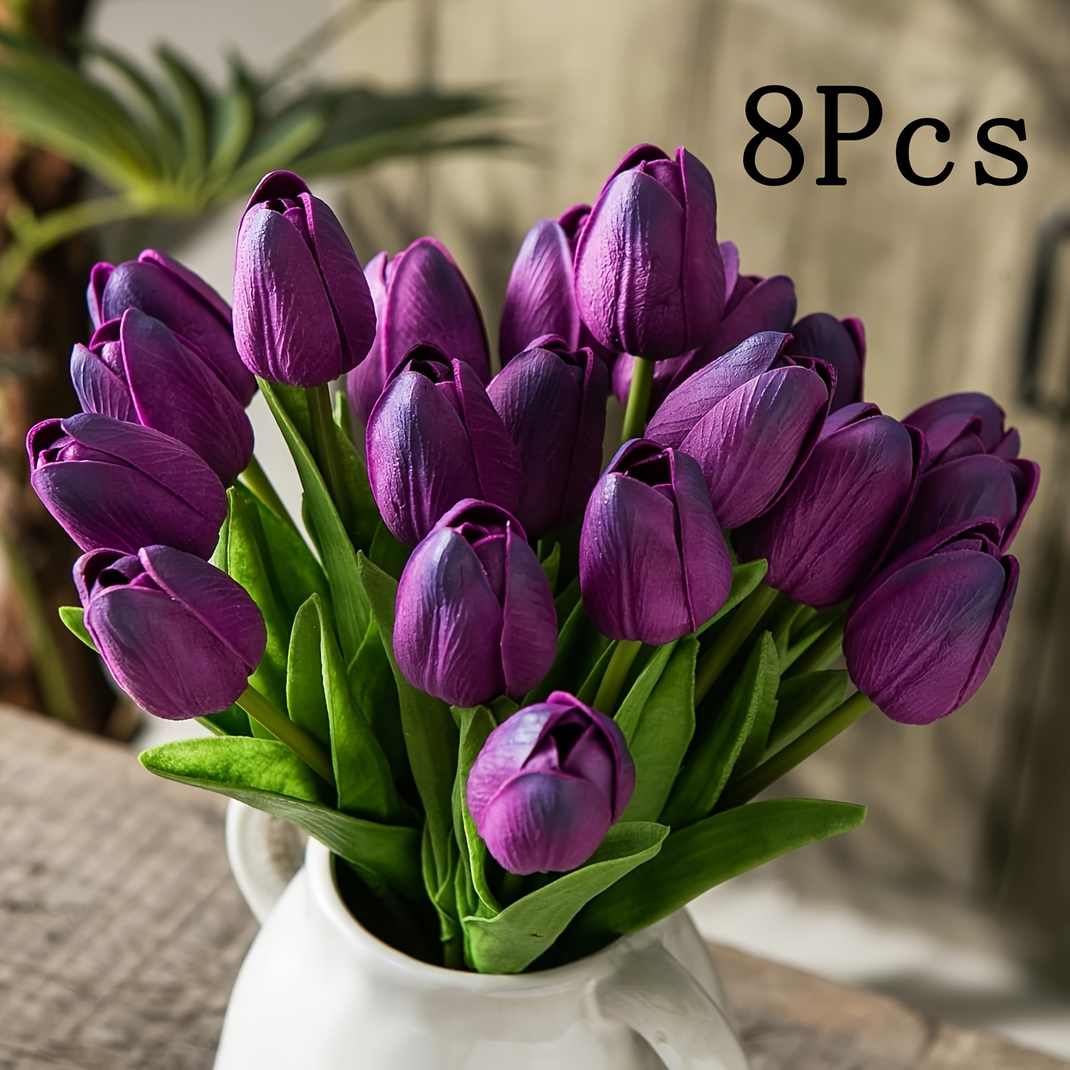 Image of 8pcs Tulip Artificial Flowers Real Touch For Wedding Decor Banquet Party Office Decoration Holiday Anniversary Celebration Faux Stem