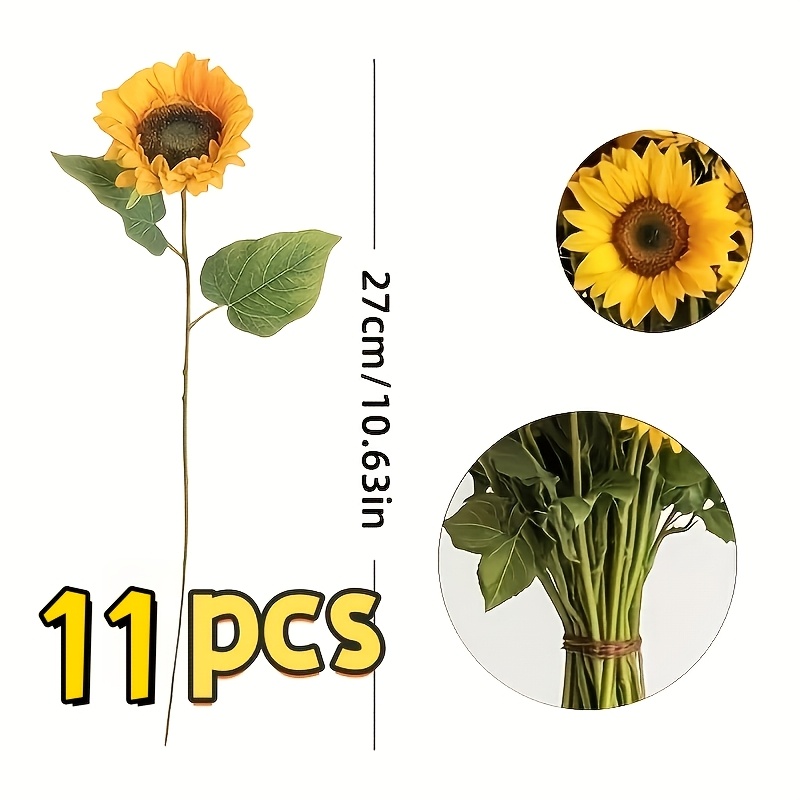 11pcs Large Realistic Artificial Romantic Hot Sunflower Flower Bouquet Arrangement - Yellow Flowers, Suitable For Weddings, Home And Outdoor Decor | Ideal For Autumn, Christmas, And Seasonal Decor