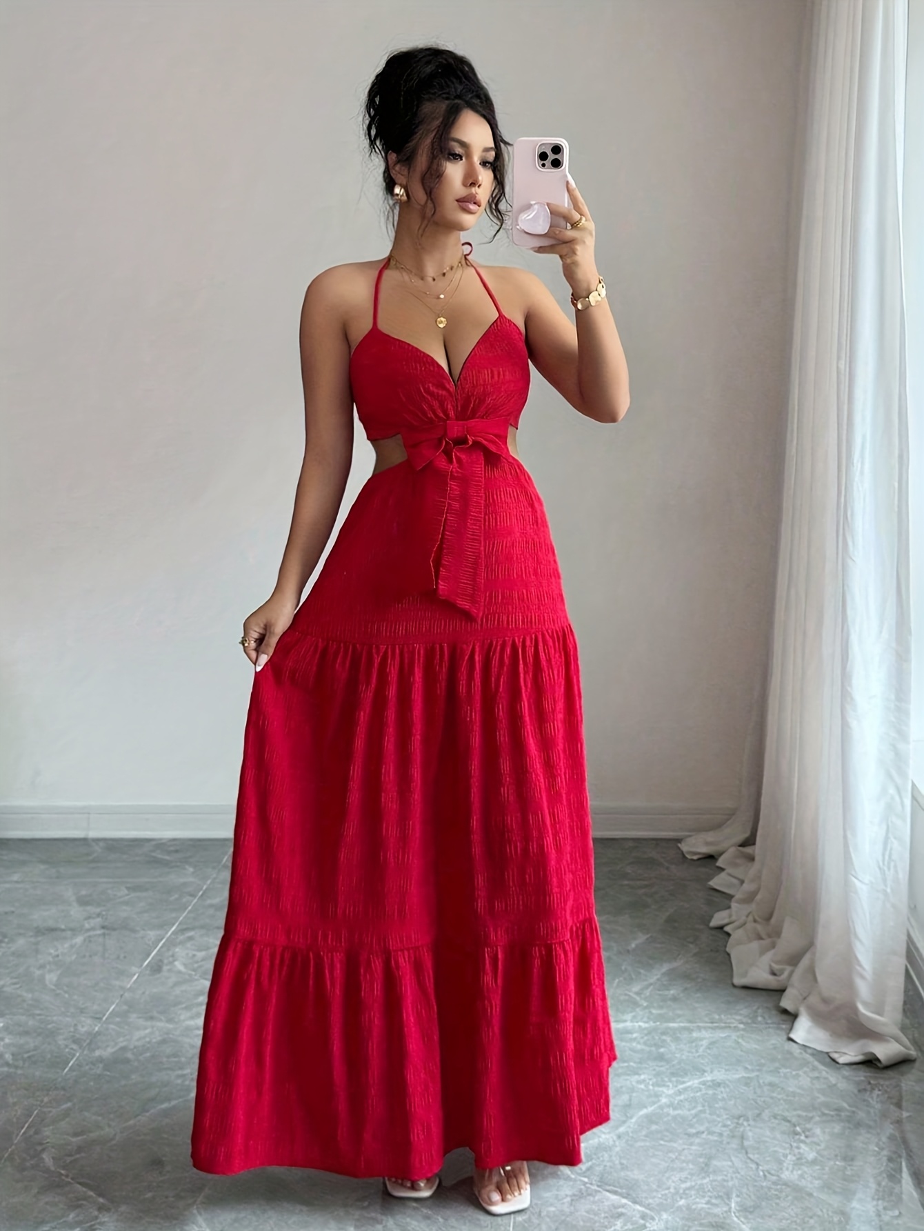 white christmas dresses Women's Summer Solid Color Round Neck Sleeveless Long Casual Dress, Minimalist Maxi Dress Purple / Xs main image 0