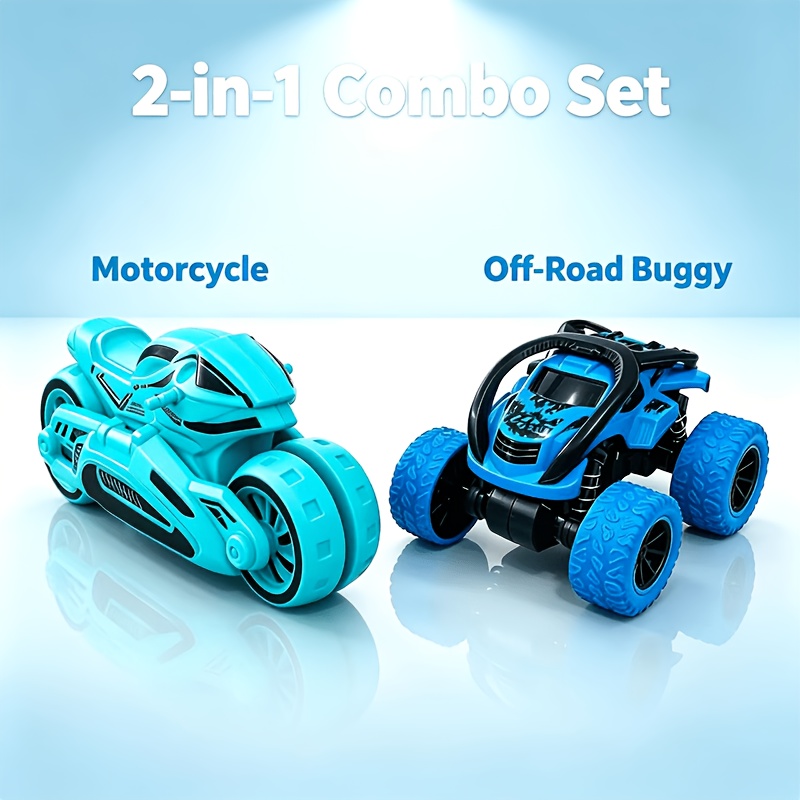 TEMU Car Toys, 2-pack Kids Friction Powered Vehicle Toys, Off-road Truck And Cool Motorcycle Toy, Racing Car Playset, Kids Holiday Birthday Party