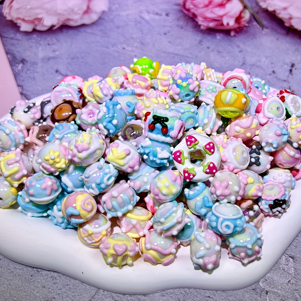 

30pcs Mix Soft Color Cute Painting Beads For Jewelry Making Diy Creative Cute Phone Bag Chain Handmade Beaded Decors Craft Supplies