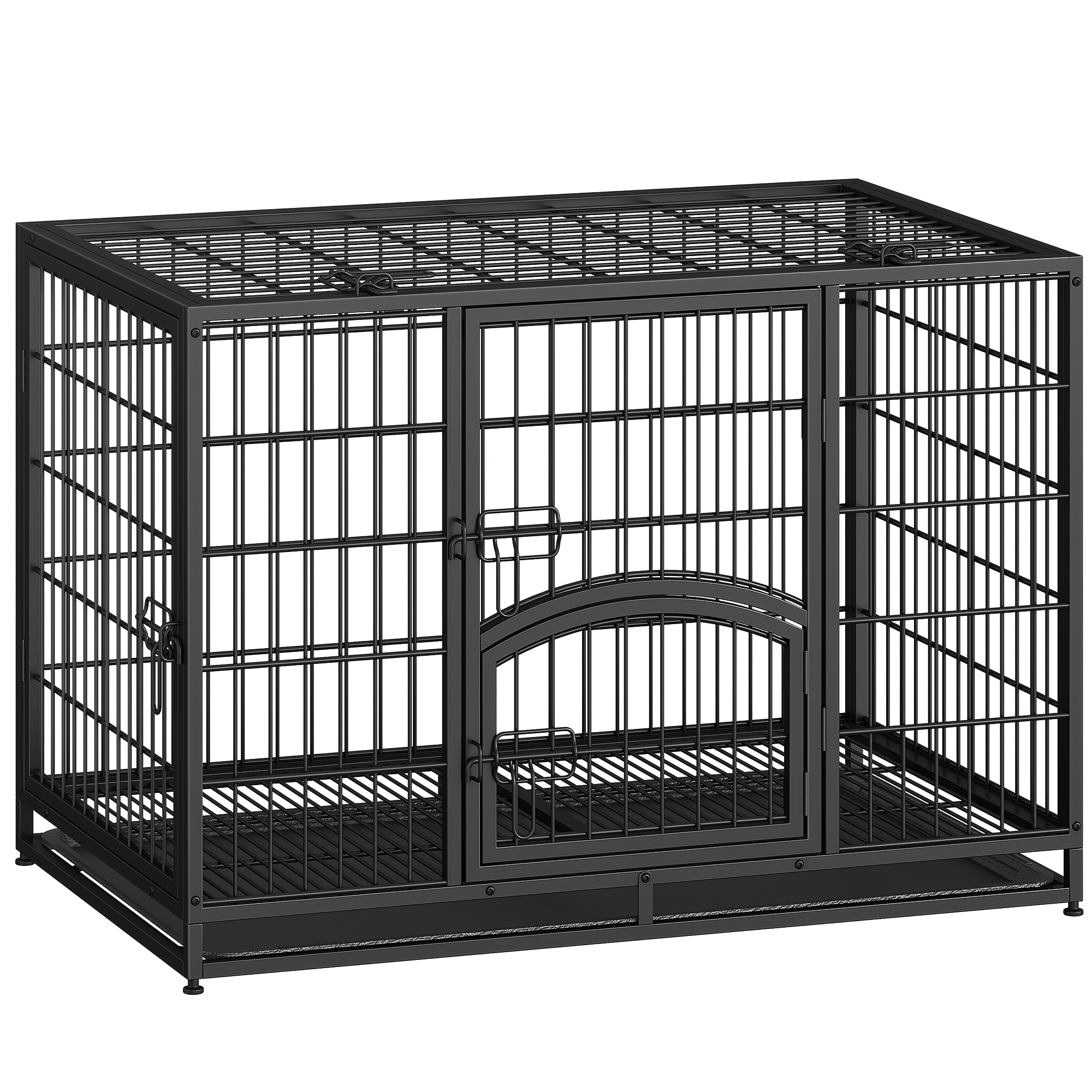Heavy-duty Dog Cage, Large Household Metal Cage, Four-door Design, With Side Door And Detachable Base, Easy To Clean, Pet Cage, Black, 57.5 X 64cm