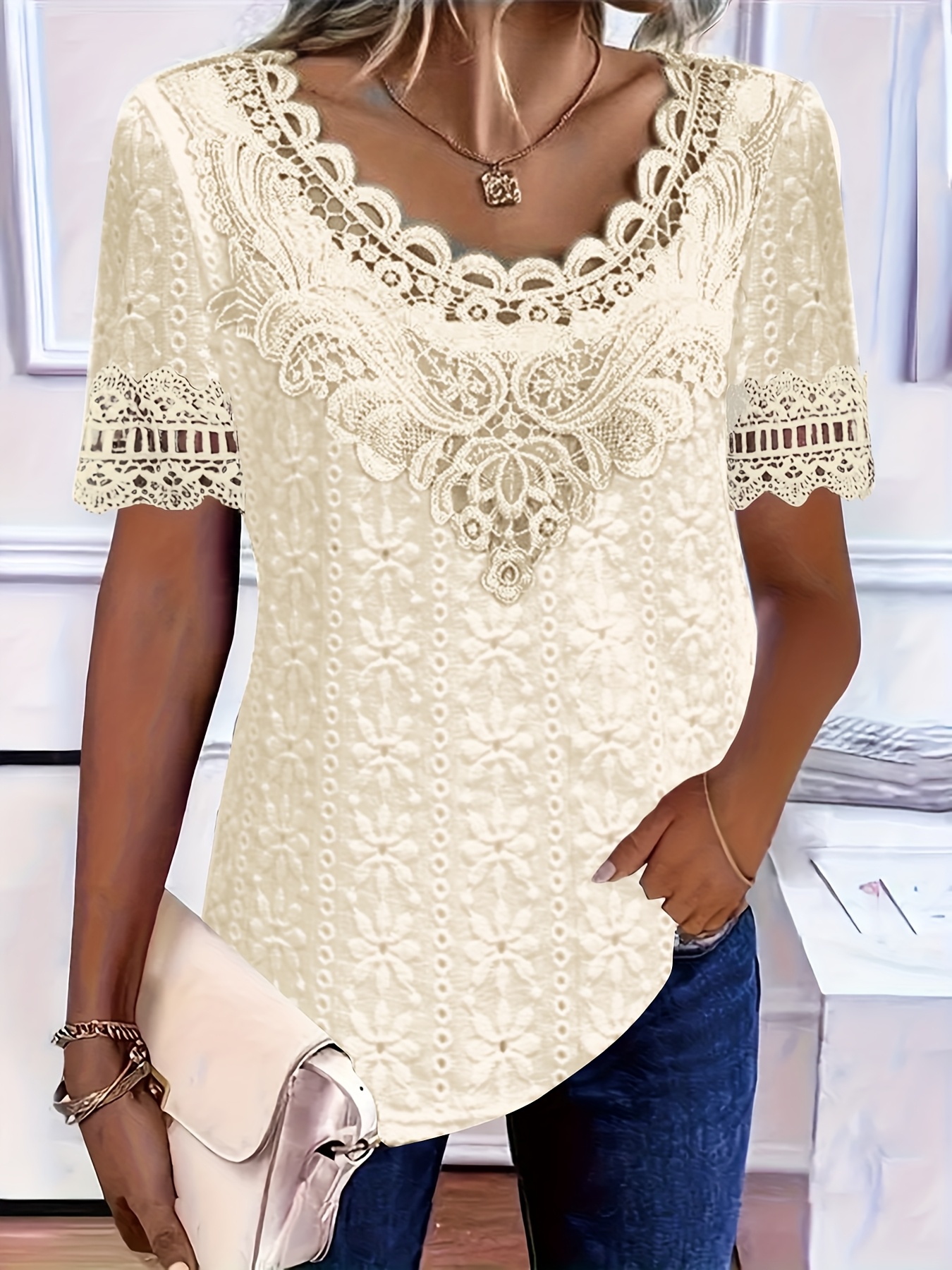 Bow-Tie Lace Trimming Blouse