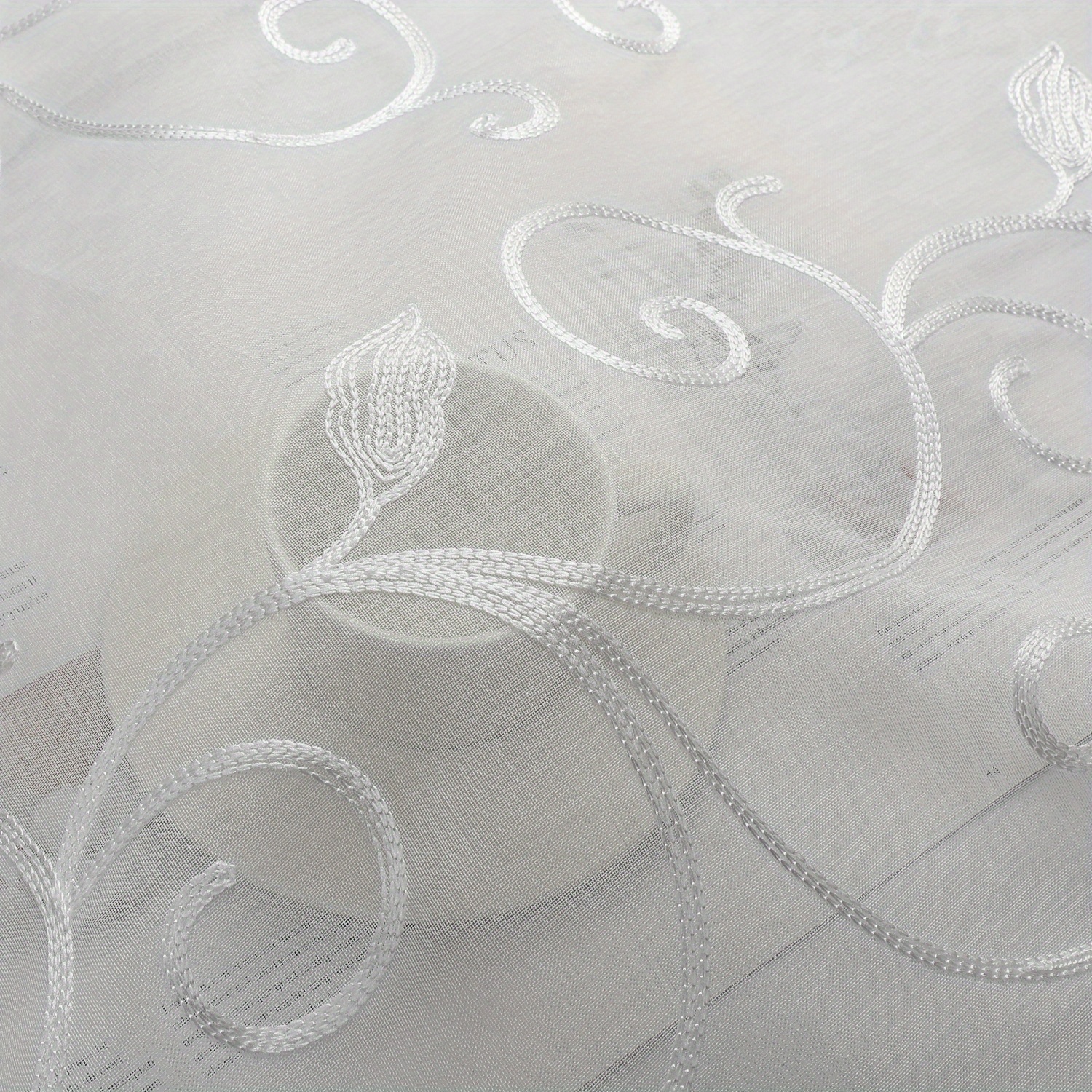 Image of 2pcs Of White Leaf Vine Embroidered Semi-transparent Curtains, Suitable For Bedroom, Office, Living Room, Dining Room, And Balcony Decoration In Nordic Minimalist Style.