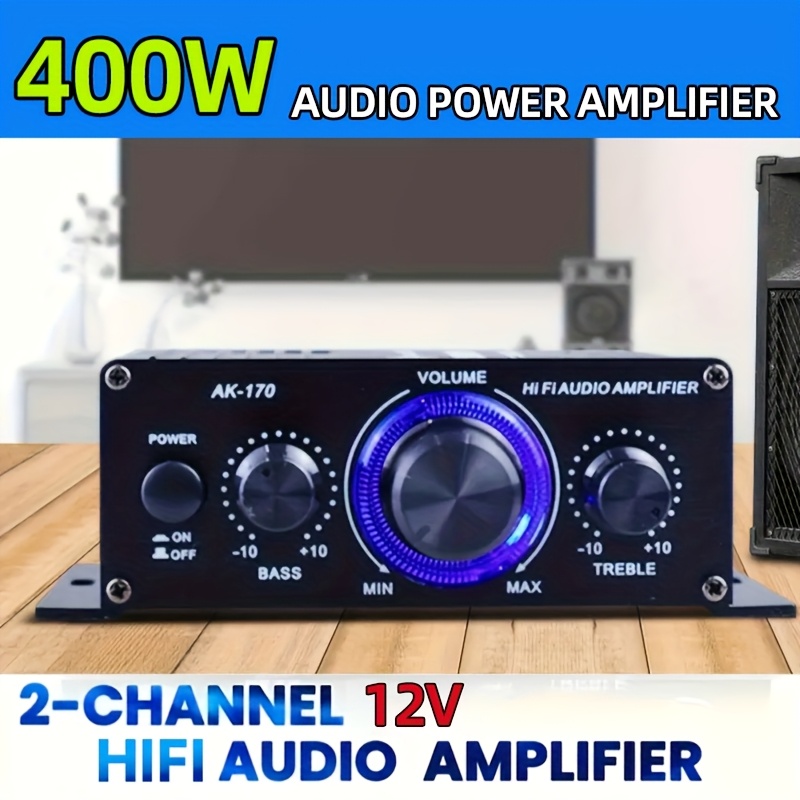 

400w Mini Car Audio Amplifier - 12v, Hifi Bass & Treble Controls, Powerful For Home, Pc, Car Audio, Tv, Speakers - Fit, Battery Not Included