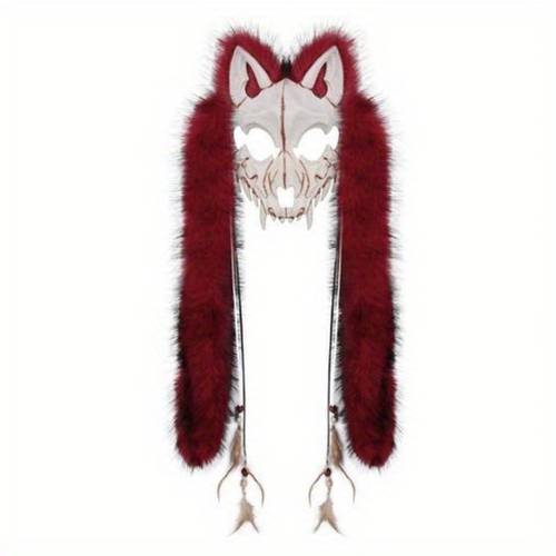 pvc material and synthetic fur face mask with long hair halloween cosplay parties and masquerade events