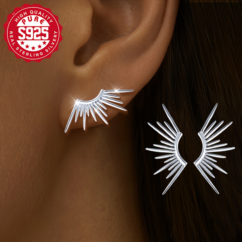 Image of A Pair, S925 Silver, Design, Women's Fashion Earrings, Wings, Free Sunshine, Versatile Fashion, Suitable For Daily Wear, Individual Fashion, A For Gifts, Hypoallergenic
