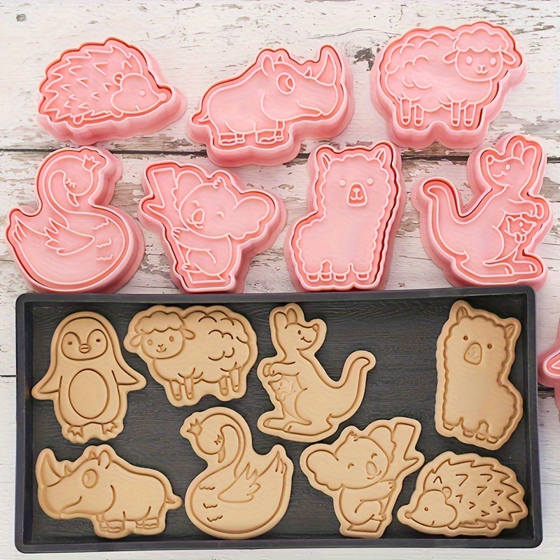 

8-piece Animal Cookie Cutter Set, 3d Plastic Press Embossing Biscuit Mold For Diy Pastry - Cute Cartoon Sheep, Koala, Penguin, , Kangaroo Shapes - Ideal For Christmas, Easter, Thanksgiving