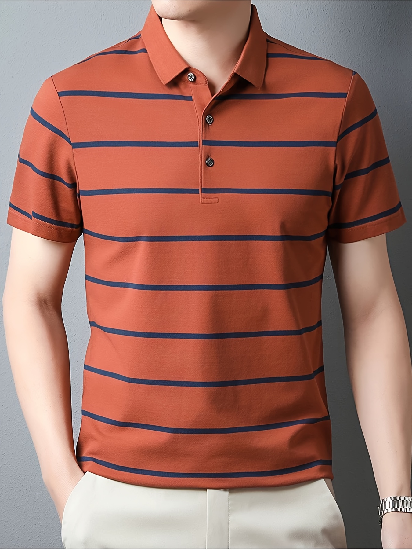 Golf Polo Orange And White Striped Polo Men's Orange White Striped