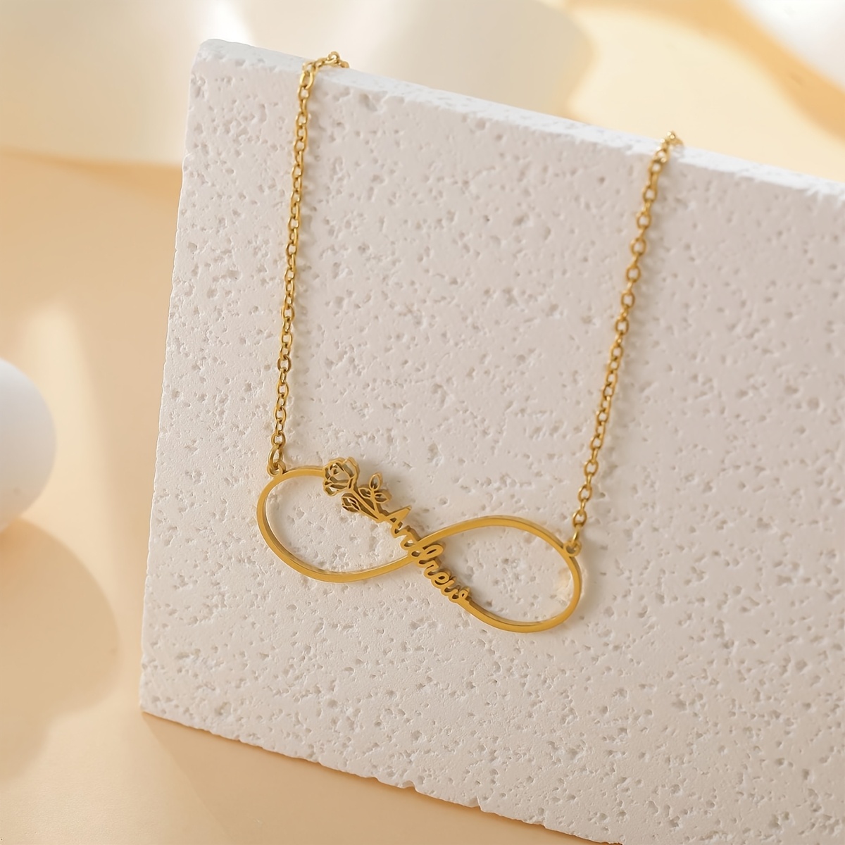 Hollow-Out Rose Flower Infinity Name Necklace