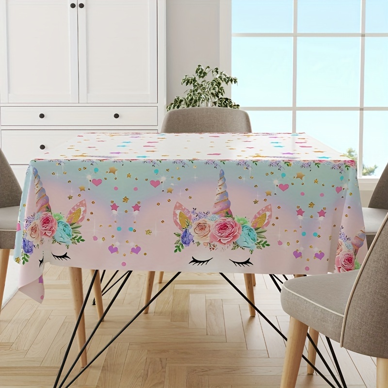 

Unicorn Plastic Tablecloth - 1pc Disposable Table Cover For Baby Shower, Birthday, Gender Reveal, Baptism, Wedding - Unicorn Party Favors Decoration