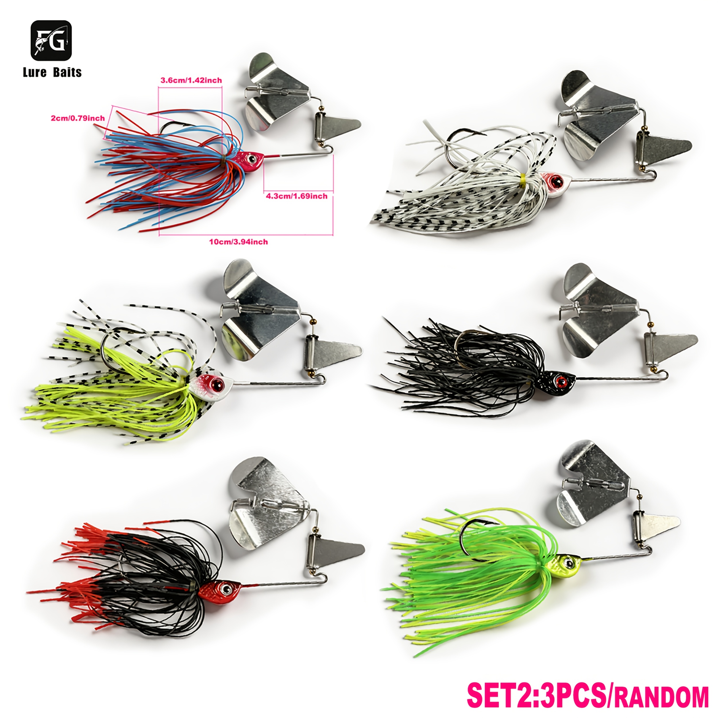 TEMU Lot de 2 à 3 pièces de couleur aléatoire, leurre spinnerbait Whisker Minnow de cœur de 15g, adapté à de mer et à douce